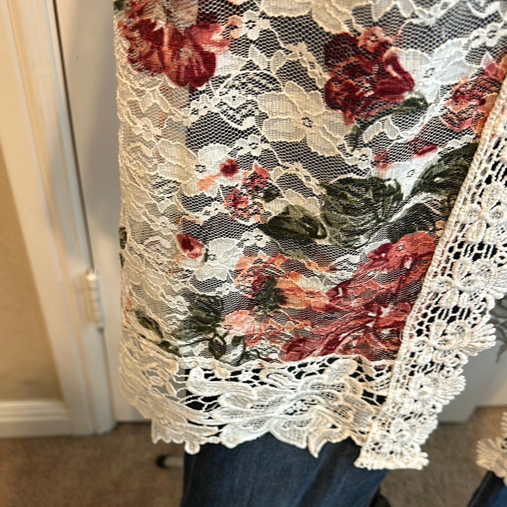 Jolie & Joy Cream and Pink Lace Jacket Open Front size XL - Picture 5 of 6